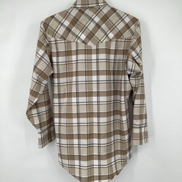Mens Ely Cattleman wrinkle resistant Long‎ Sleeved Pearl Snap Western Shirt M - Picture 2 of 7
